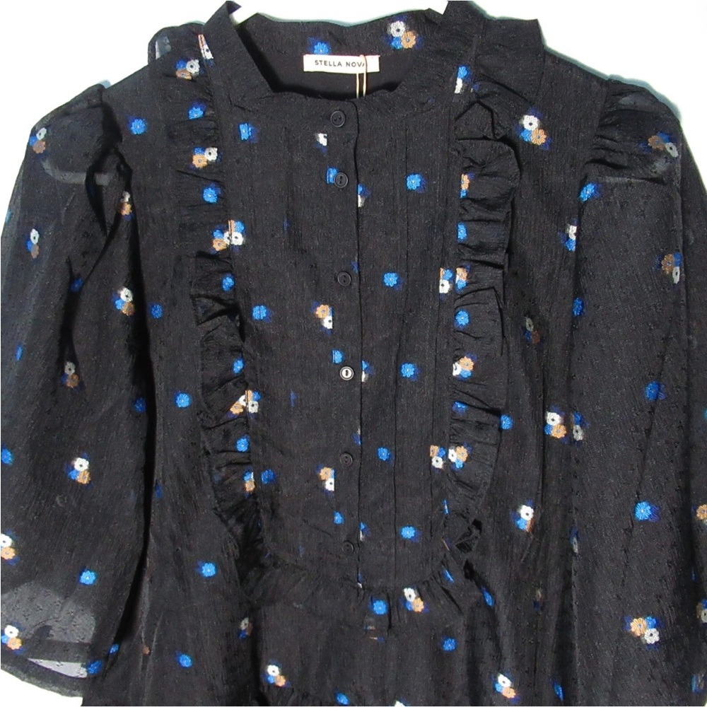Chic Black and Blue Patterned Midi Dress - Picture 5 of 6